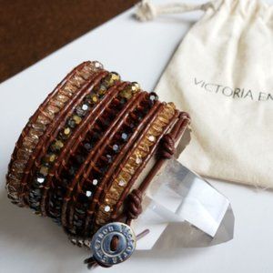 NEW Victoria Emerson Hand Made 5-Wrap Bracelet Brownstone Crystal